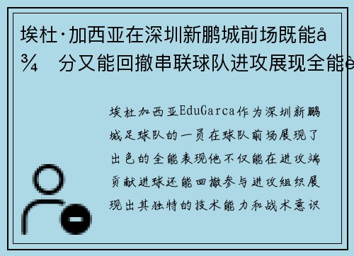 埃杜·加西亚在深圳新鹏城前场既能得分又能回撤串联球队进攻展现全能表现